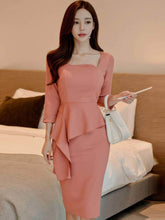 Ruffled Peplum Column Midi Dress S / LightCoral